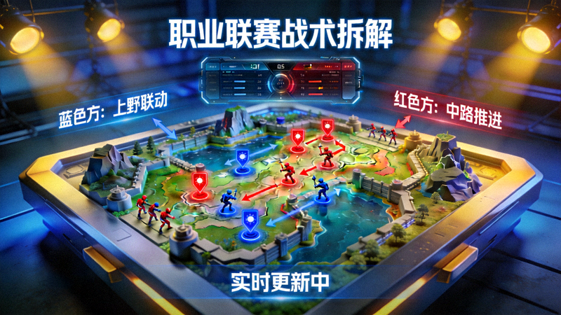 电竞直播间正在热播的职业联赛战术动态拆解沙盘画面